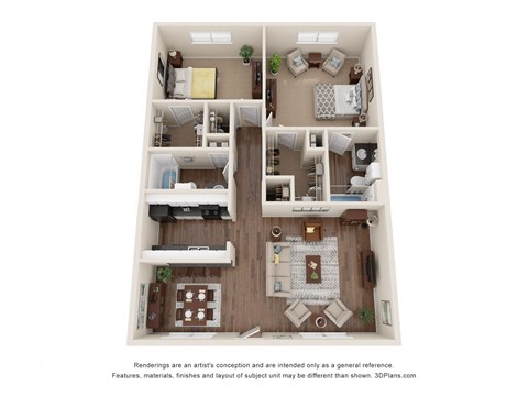 a 3d floor plan of a 1 bedroom apartment